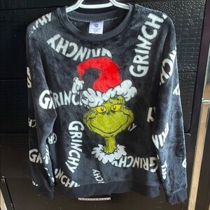 Grinch Black Fleece Sweatshirt with Red Hat